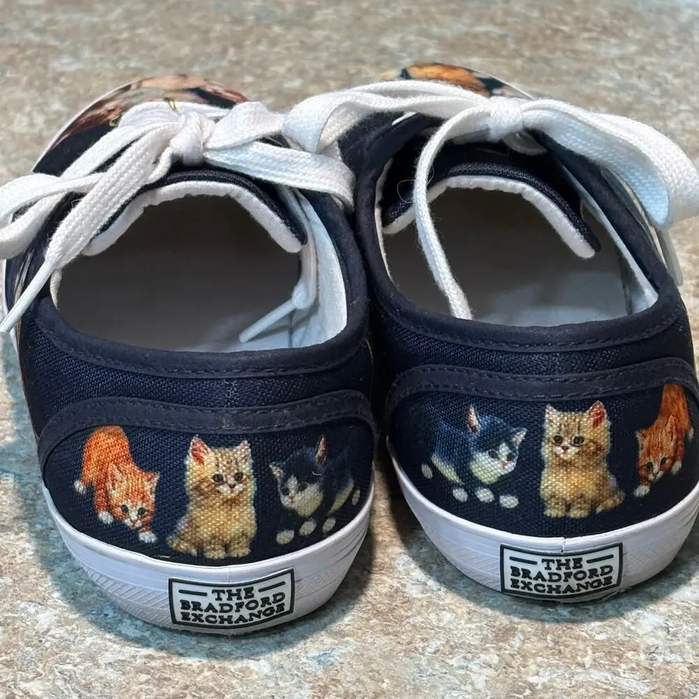 Bradford Exchange Jurgen Scholz Kitty Cat Kitten Canvas Art Lace Up Shoes Size 7